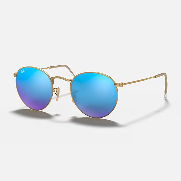 【Ray-Ban】 ROUND FLASH LENSES ラウンドフラッシュレンズ RB3447 112/4L マットゴールド/ポラライズドブルーフラッシュ 偏光サングラス 50サイズ